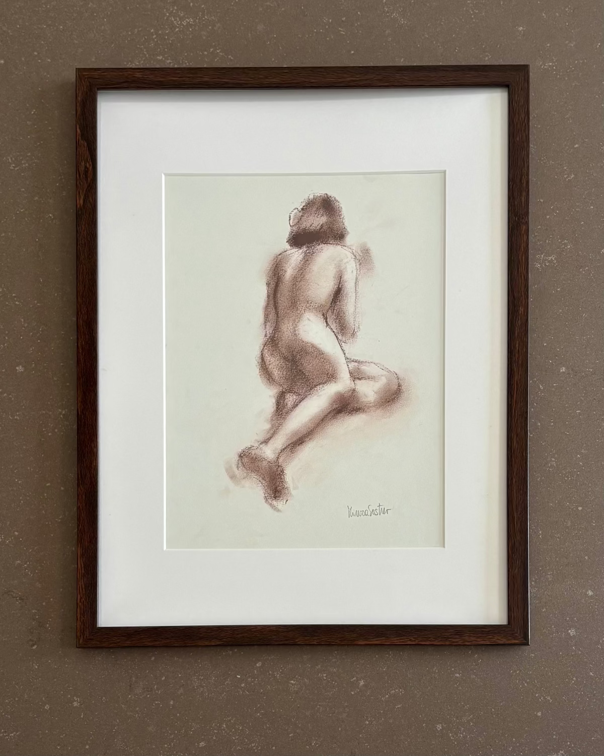 Framed life drawing in sanguine by Minuca Sostres