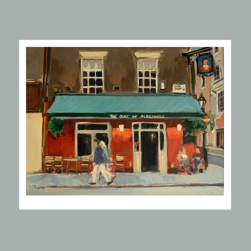 Limited edition giclée print of The Duke of Albemarle pub in Mayfair, London, by Minuca Sostres.
