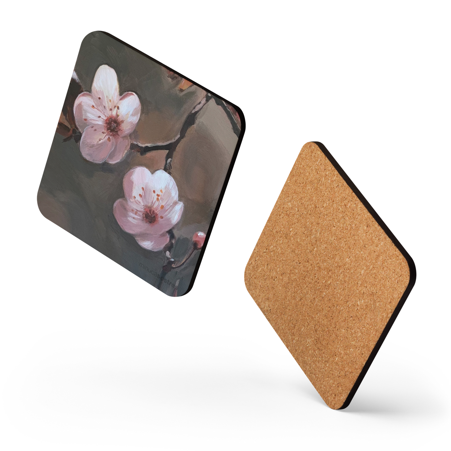 Cork-back coaster I Two flowers