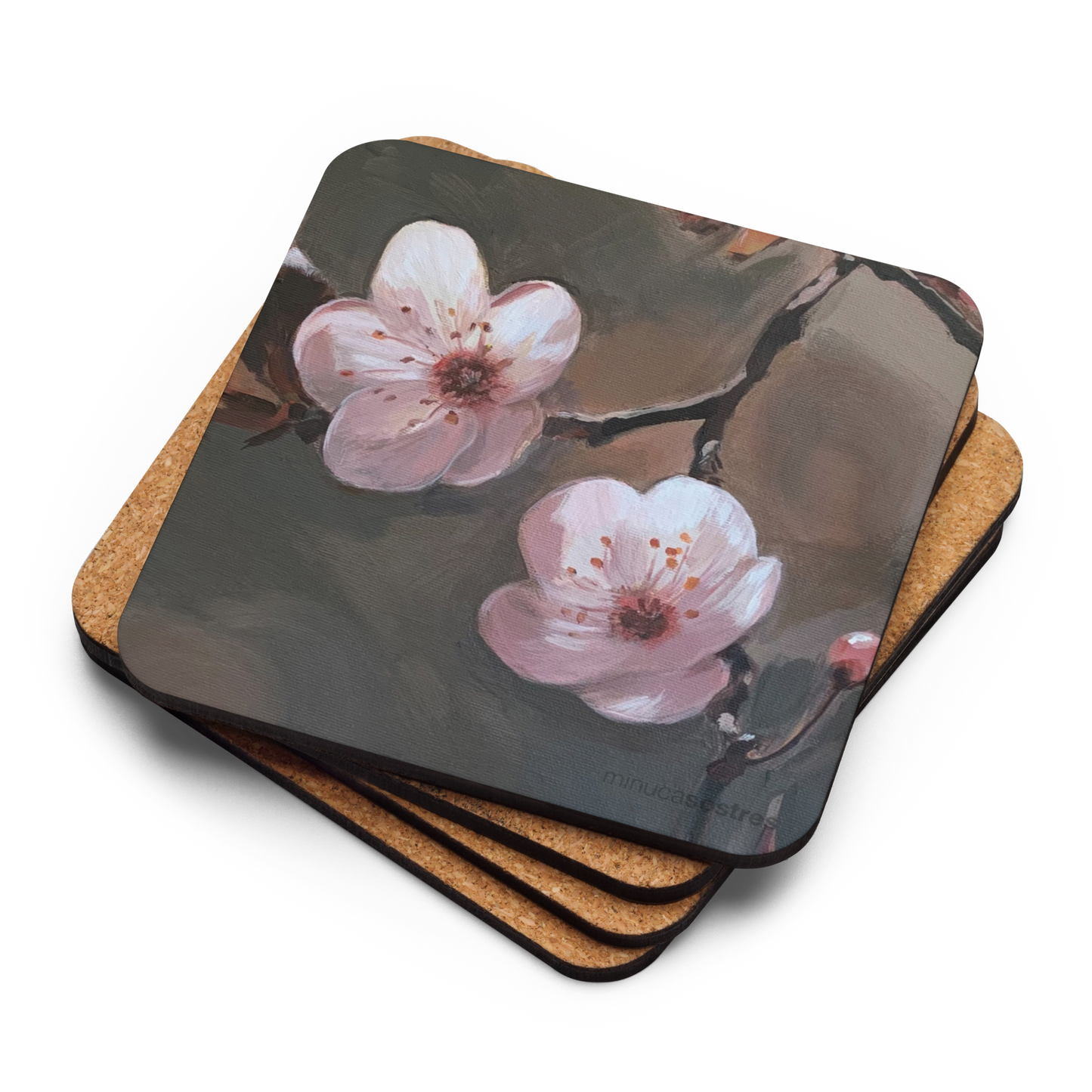 Cork-back coaster I Two flowers