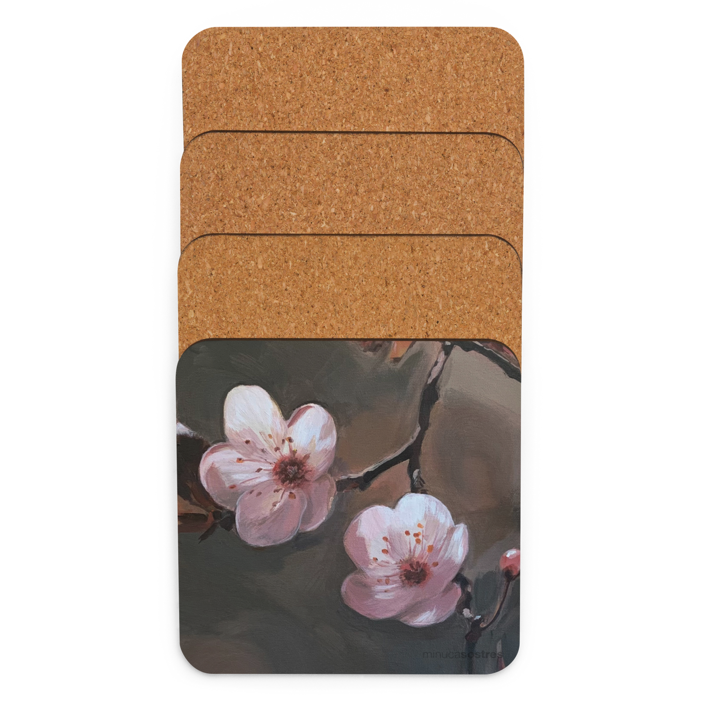 Cork-back coaster I Two flowers