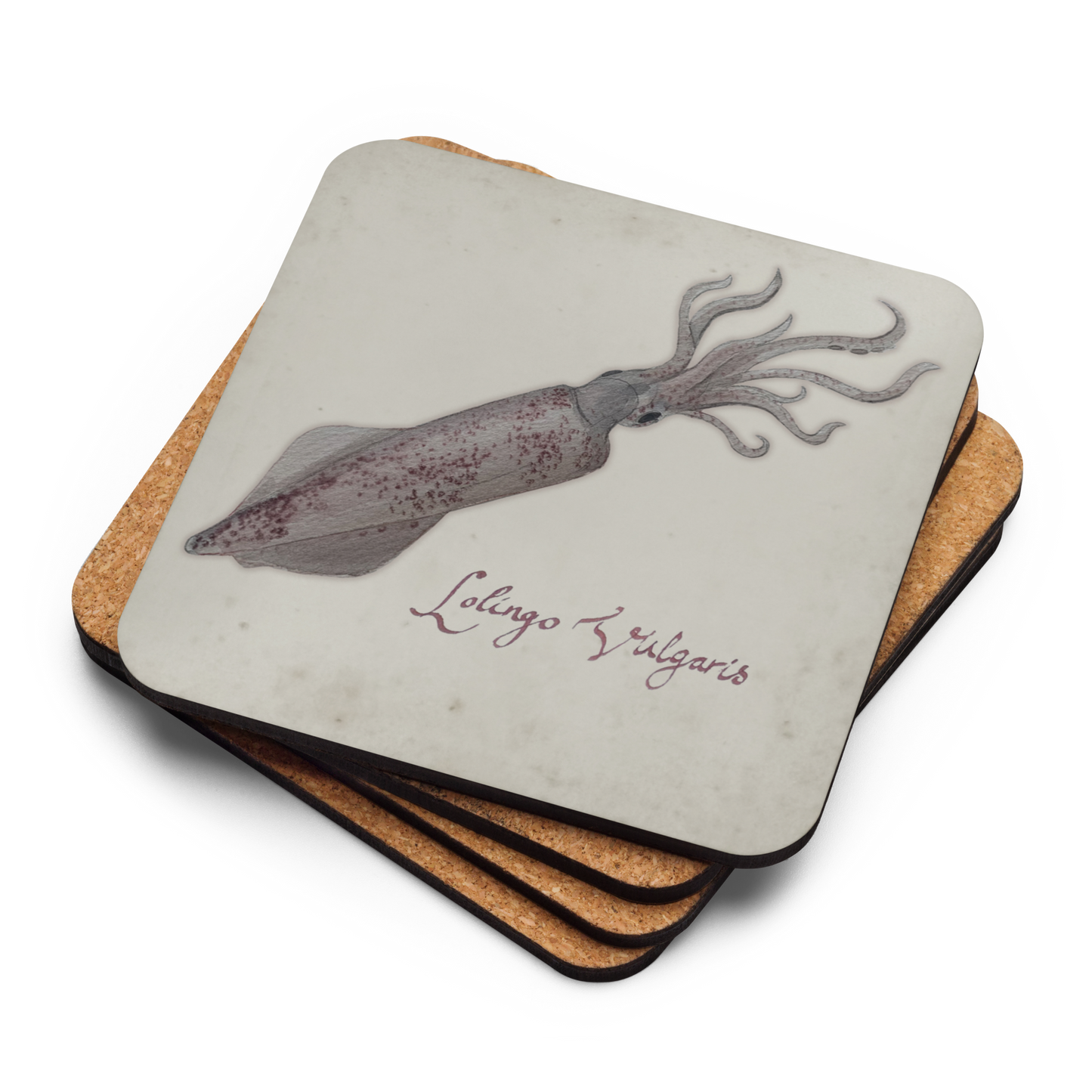 Cork-back coaster Squid I Fish