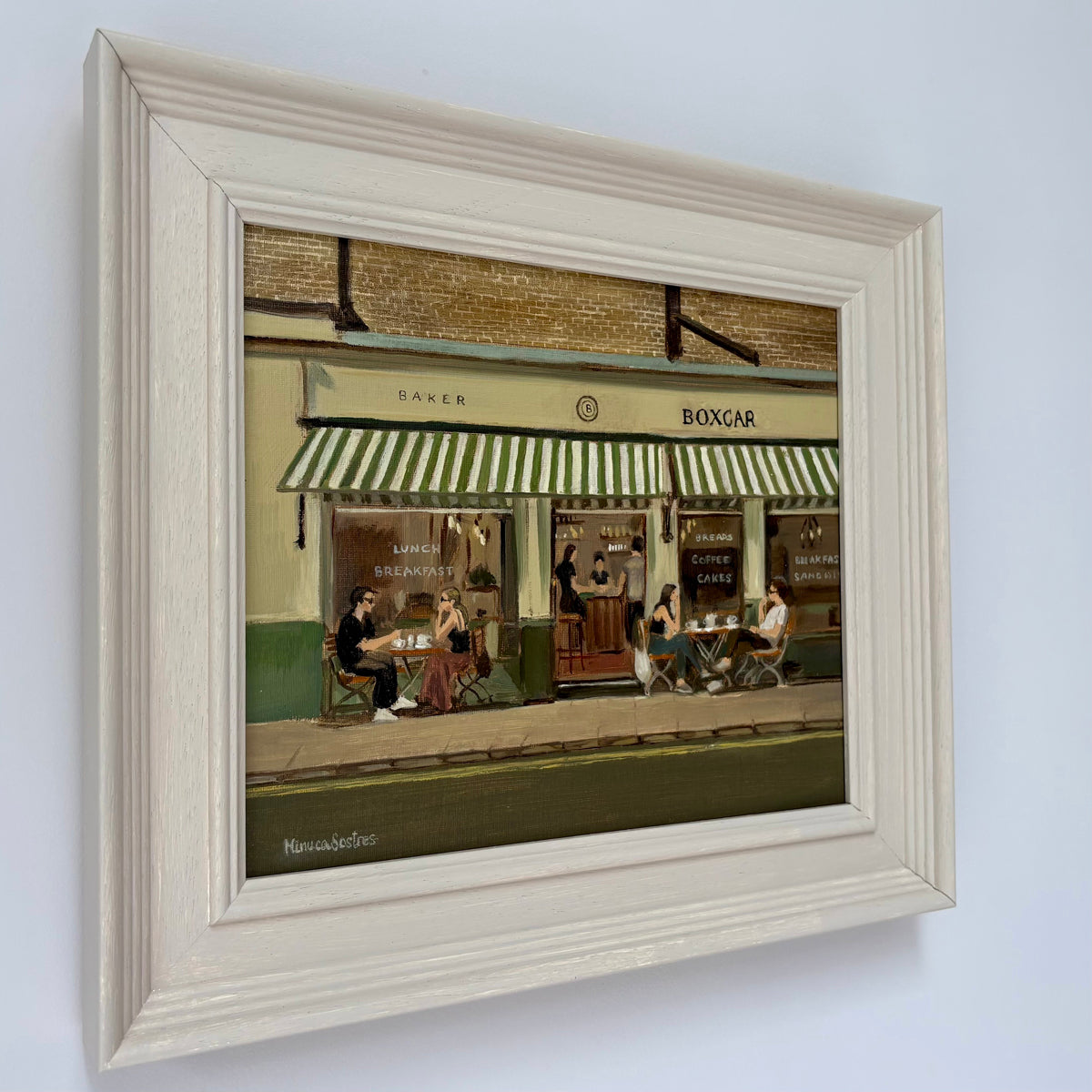 Framed original oil painting of Baker Boxcar London by Minuca Sostres.