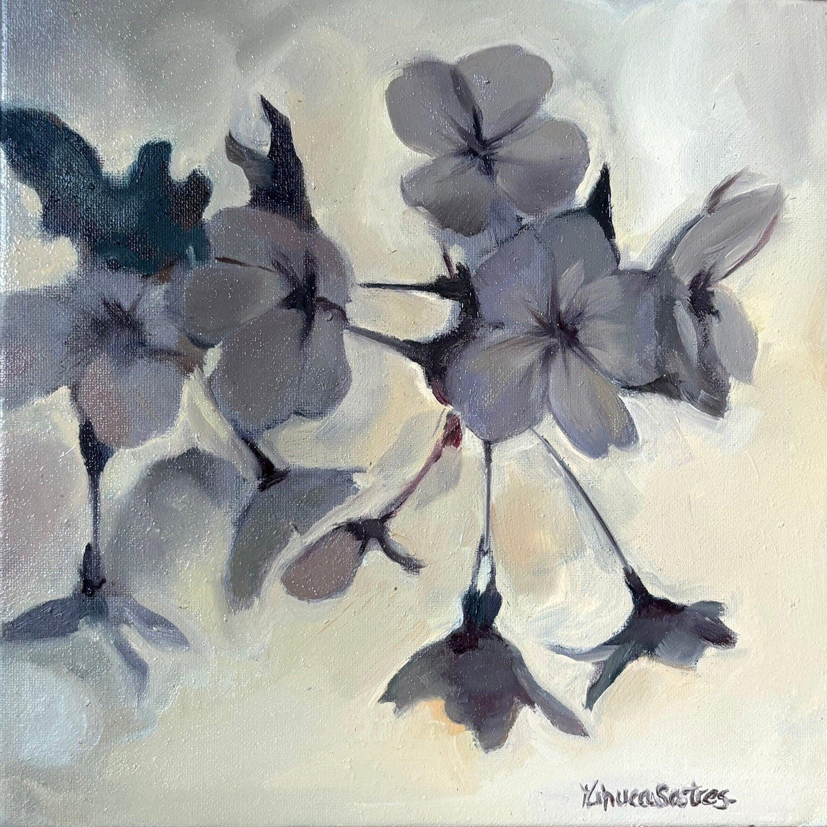 Framed original sakura painting with soft light