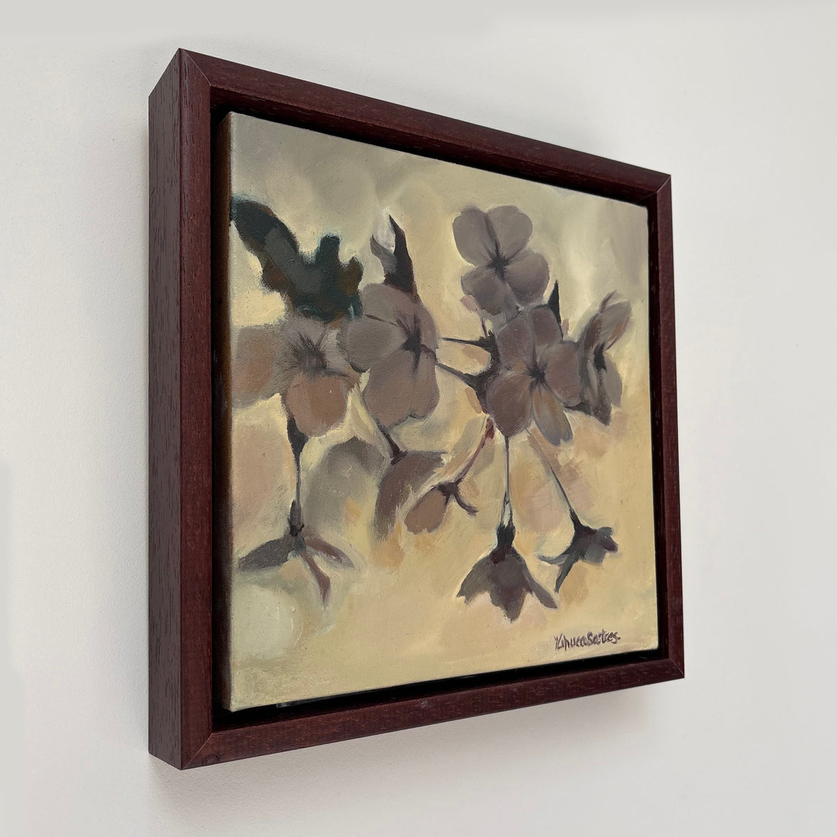Framed original sakura painting with soft pastel tones