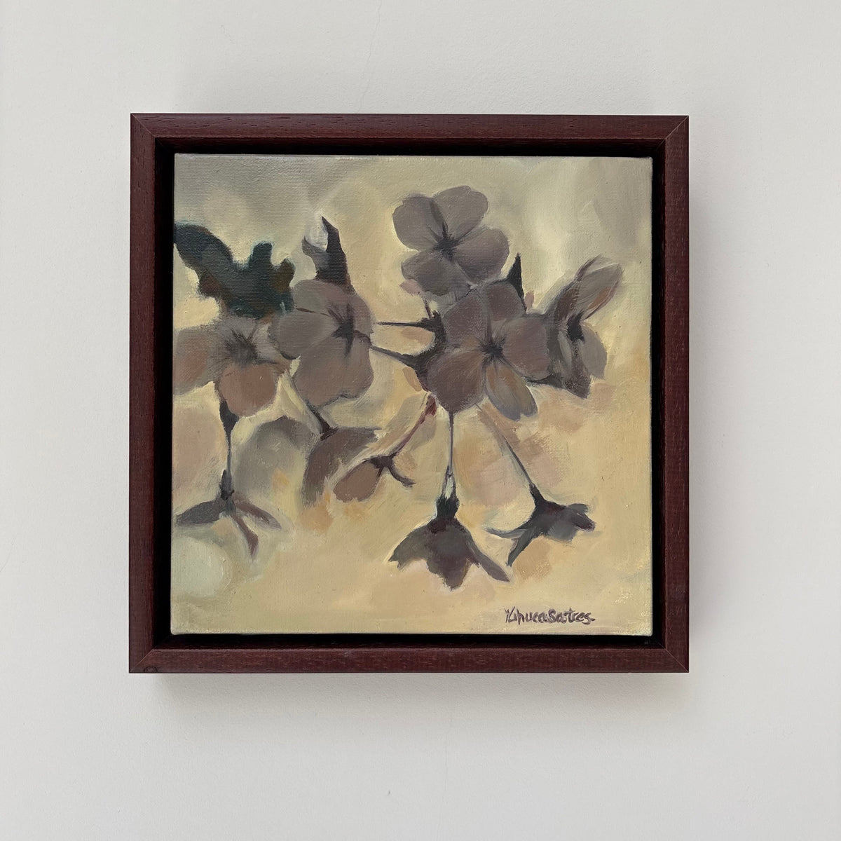 Framed original sakura painting with soft pastel tones 