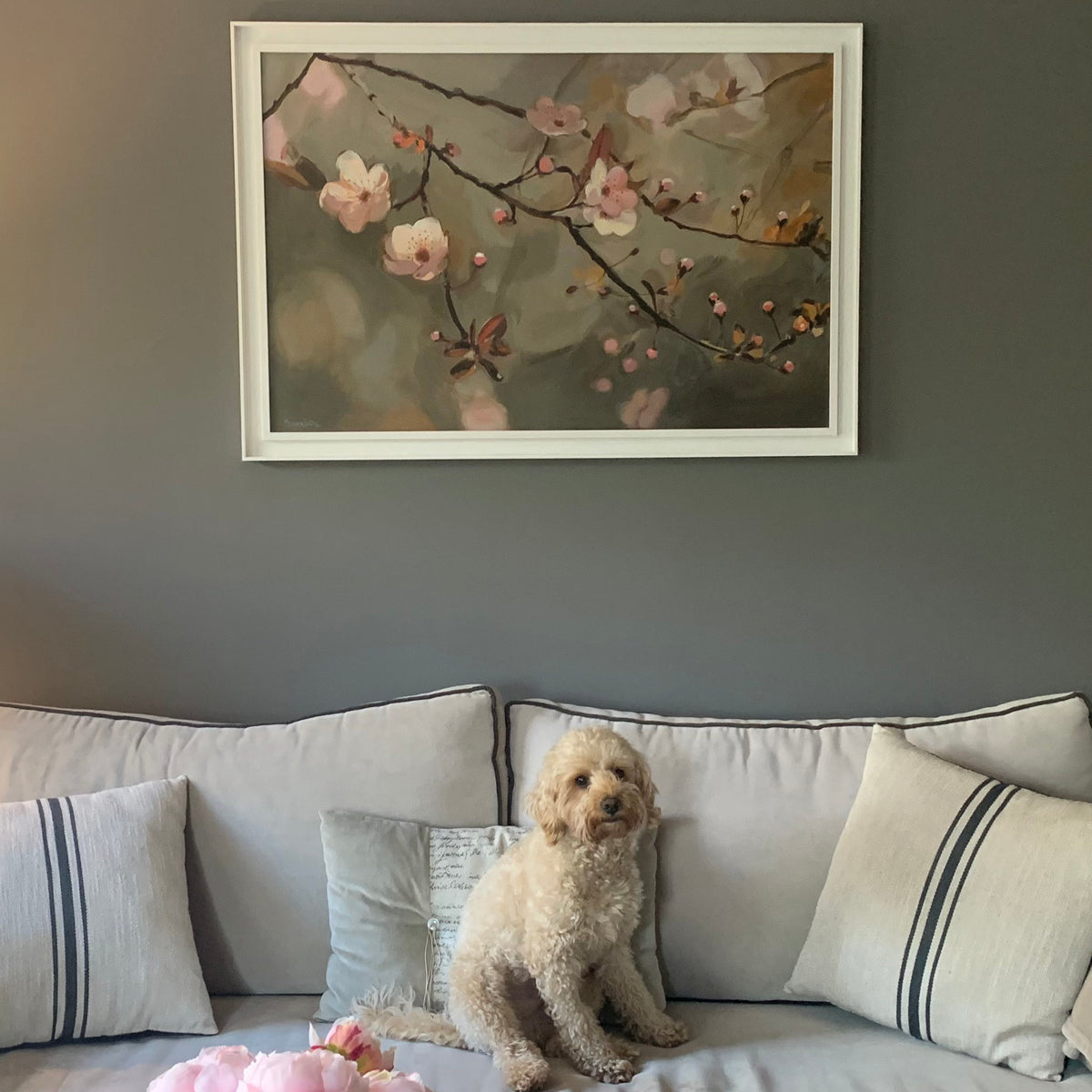 Original sakura painting with soft pink blossoms