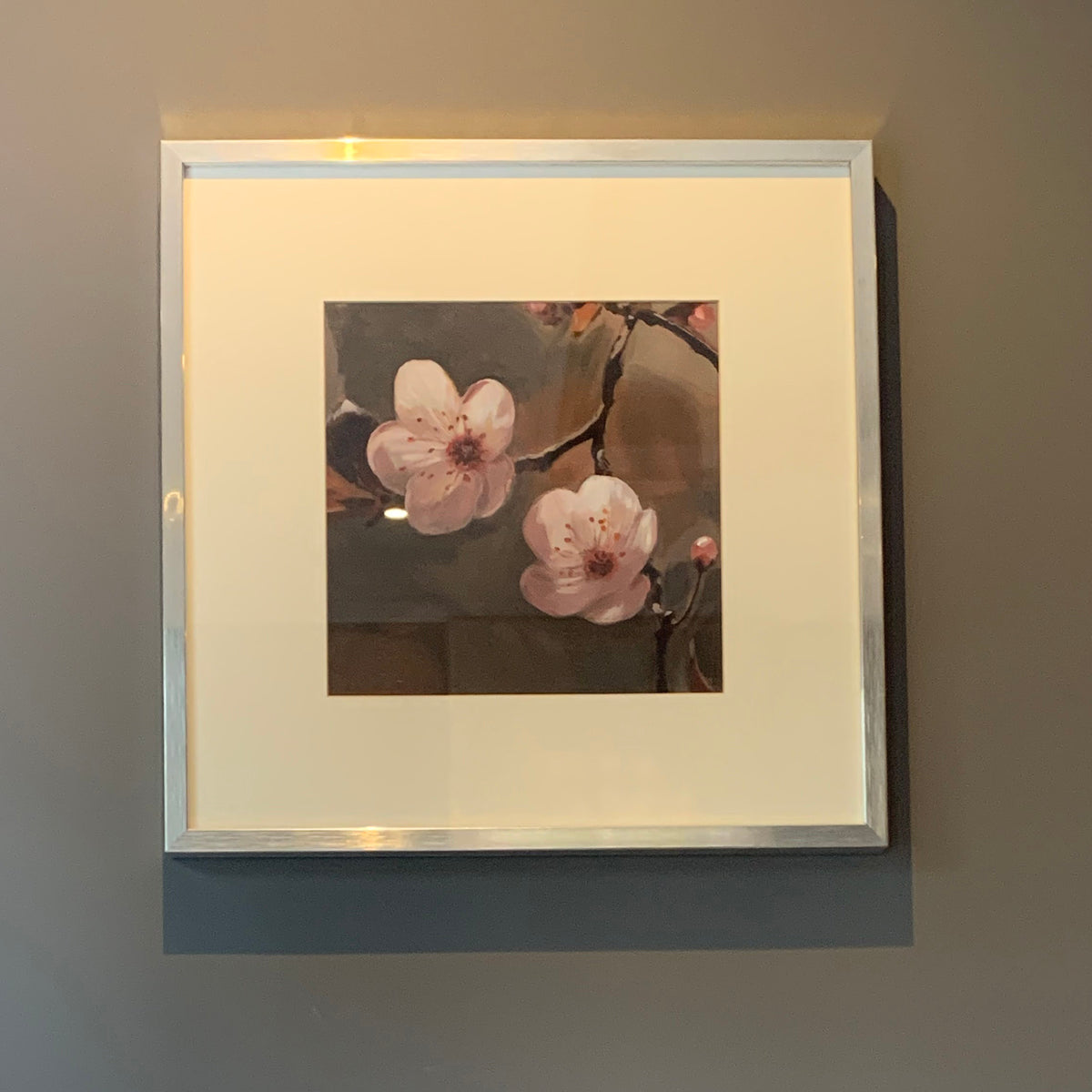 Framed painting of pink sakura flowers 
