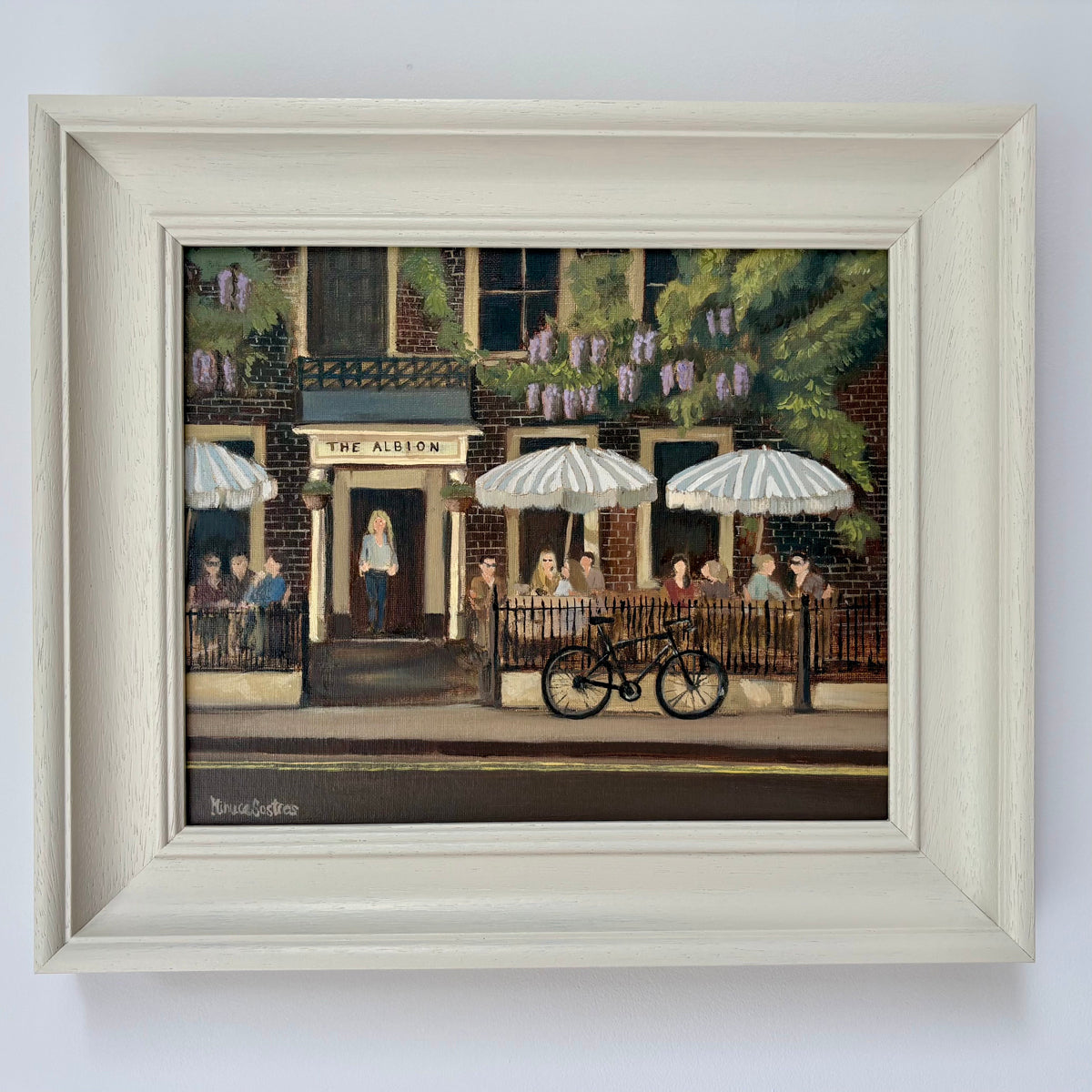Framed original oil painting of The Albion London by Minuca Sostres.